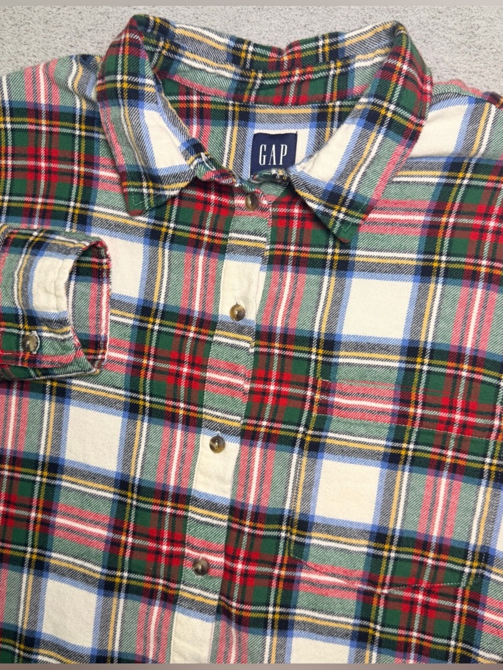 Gap Flannel Shirt Womens XL Over Sized Holiday Tartan Plaid Button Up Multicolor